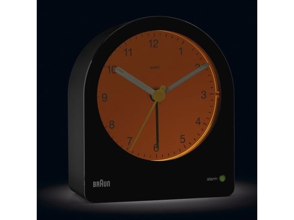 Braun BC22, Kvartsiherätyskello, Pyöreä, Musta, Keltainen, 12 t, Summeri, Analoginen