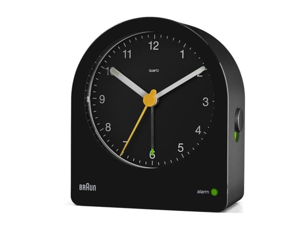 Braun BC22, Kvartsiherätyskello, Pyöreä, Musta, Keltainen, 12 t, Summeri, Analoginen
