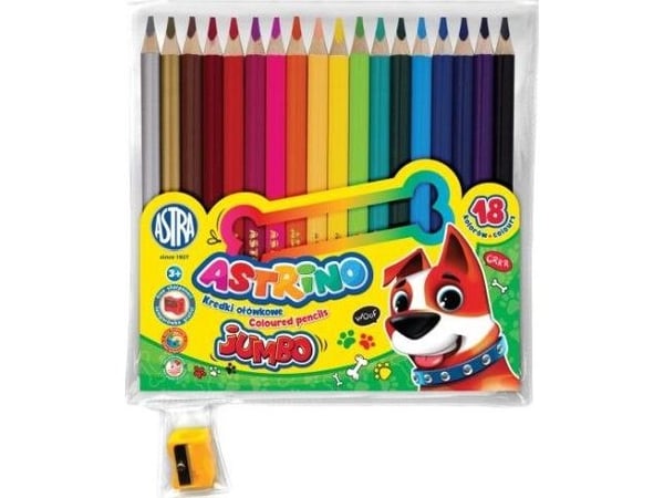 Astrino jumbo fargestifter 18 farger i tre + spisser (ASTRA mix)