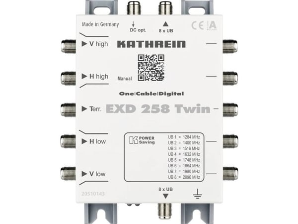 Kathrein EXD 258 Twin, 5 lähtöä, 5 tuloa, 3 dB, 1,5 dB, 30 dB, IP30