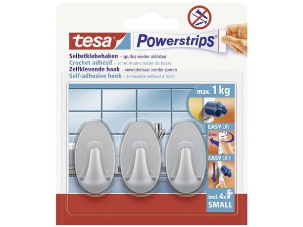 TESA 57519-00000, Universalkrok, Kromfarget, Plast, 1 kg, 3 stykker, Blister