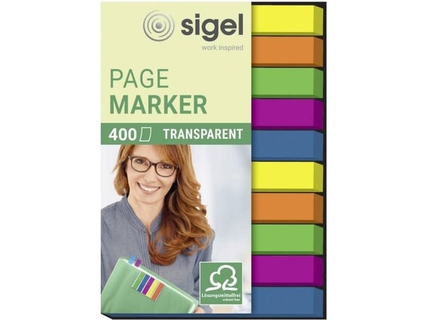 Sigel PageMarker - Sidemarkør - 6 x 50 mm - 400 ark - gjennomsiktig grønn, gjennomsiktig rosa, gjennomsiktig blå, gjennomsiktig gul, transparent or...