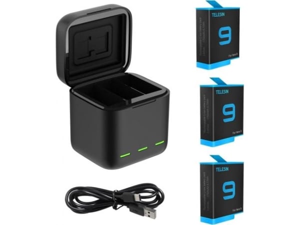 Telesin tre-kanals Telesin-boks for GoPro Hero 9 / Hero 10 + 3 batterier (GP-BNC-902)