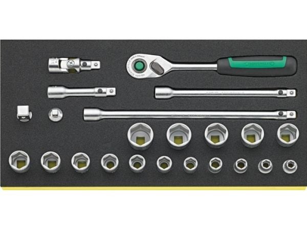 STAHLWILLE TCS 3/8 ZOLL 456/16/7 QR, Hylsyavainsarja, 23 kpl, Musta, Vihreä, Hopea, 350 mm, 175 mm, 40 mm