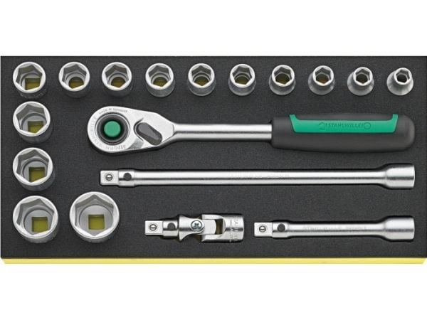 STAHLWILLE TCS 1/2 ZOLL 52/14/4 QR, Hylsnyckeluppsättning, 18 styck, Svart, Grön, Silver, 2,51 kg, 350 mm, 175 mm