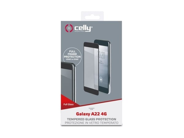 Celly - Skjermbeskyttelse for mobiltelefon - glass - rammefarge svart - for Samsung Galaxy A22