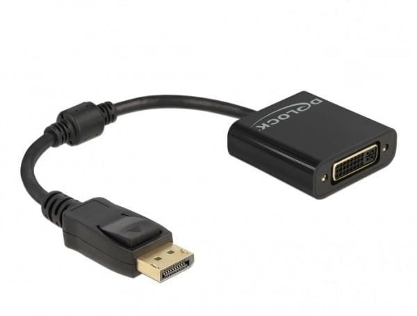 Delock - Adapterkabel - DisplayPort (hann) til DVI-I (hunn) - DisplayPort 1.2 - 15 cm - passiv omformer, 4 K 30 Hz (3840 x 2160) støtte, støtte for...