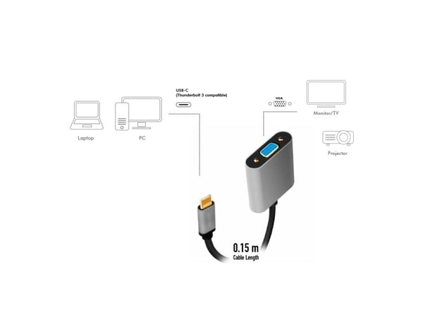 LogiLink CUA0104, 0,15 m, USB Type-C, VGA (D-Sub), Hankjønn, Hunkjønn, Rett