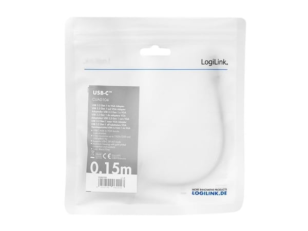 LogiLink CUA0104, 0,15 m, USB Type-C, VGA (D-Sub), Hankjønn, Hunkjønn, Rett
