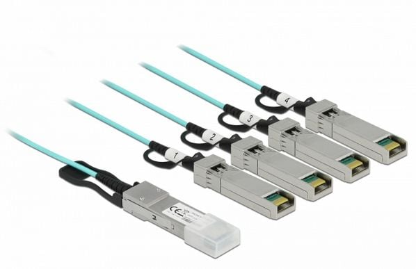 Delock - Ethernet 40GBase-AOC-kabel - QSFP+ (hann) til SFP+ (hann) - 3 m - 3 mm - SFF-8436 - Active Optical Cable (AOC) - akvamarin