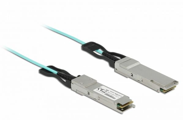 Delock - Ethernet 40GBase-AOC-kabel - QSFP+ (hann) til QSFP+ (hann) - 5 m - 3 mm - SFF-8436 - Active Optical Cable (AOC) - akvamarin