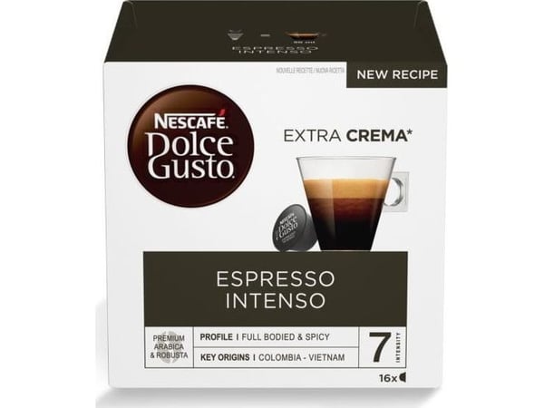 Nescafé Dolce Gusto Espresso Intenso, Kaffe kapsyl, Espresso, 16 kopper, Nescafé, Boks, 16 stykker