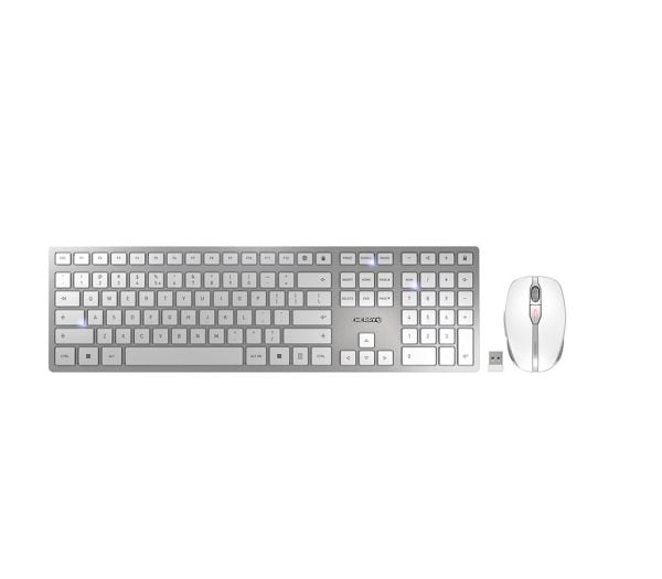 CHERRY DW 9100 SLIM, RF Wireless + Bluetooth, QWERTY, Hopea, Sisältää hiiren