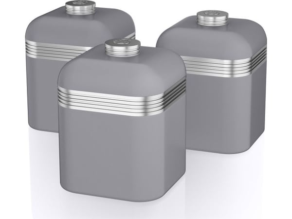 Swan Retro, Te+Kaffe+Sukker beholdere i sett, 1 l, Grå, Avtagbart lokk, firkant, 120 mm