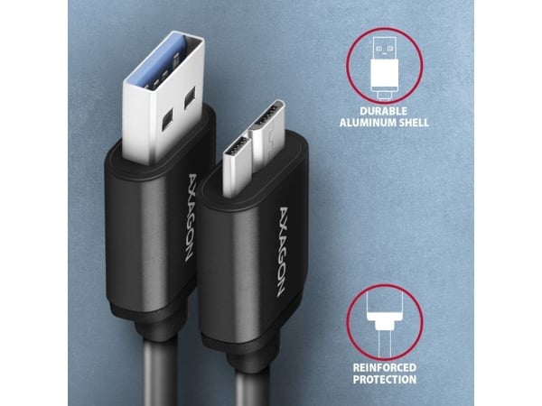 Axagon BUMM3-AM10AB, 1 m, Micro-USB B, USB A, USB 3.2 Gen 1 (3.1 Gen 1), 5000 Mbit/s, Sort