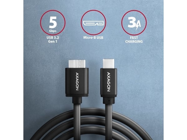 Axagon BUMM3-CM10AB, 1 m, Micro-USB B, USB C, USB 3.2 Gen 1 (3.1 Gen 1), 5000 Mbit/s, Sort