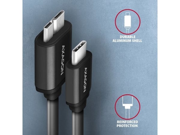 Axagon BUMM3-CM10AB, 1 m, Micro-USB B, USB C, USB 3.2 Gen 1 (3.1 Gen 1), 5000 Mbit/s, Sort