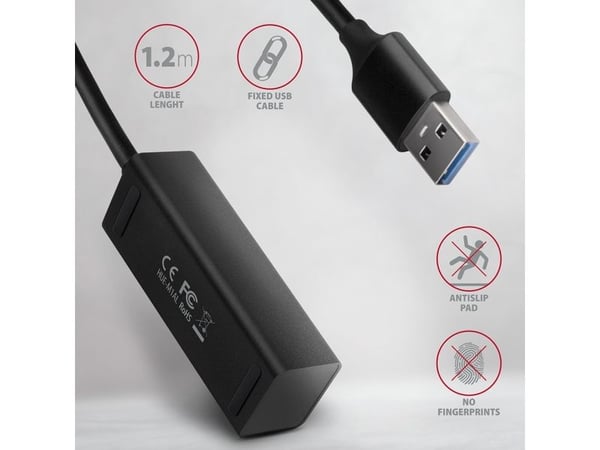 Axagon HUE-M1AL, USB 3.2 Gen 1 (3.1 Gen 1) Type-A, USB 3.2 Gen 1 (3.1 Gen 1) Type-A, 5000 Mbit/s, lajittelu, alumiini, 1,2 m