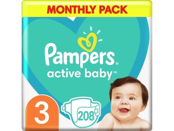 Pampers Active Baby str. 3, 6-10 kg, 208 st.