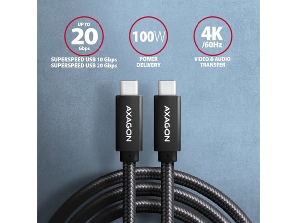 Axagon BUCM32-CM10AB, 1 m, USB C, USB C, USB 3.2 Gen 2x2, 20 Gbit/sek., Sort