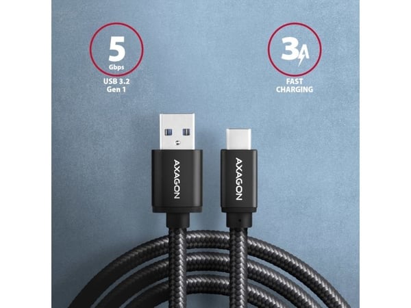 Axagon BUCM3-AM20AB, 2 m, USB C, USB A, USB 3.2 Gen 1 (3.1 Gen 1), 5 Gbit/sek., Sort
