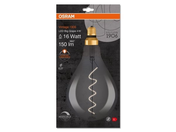 Osram Vintage 1906, 5 W, 16 W, E27, 150 lm, 15000 h, Miellyttävä lämmin valo