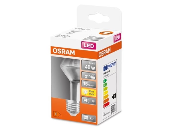 Osram STAR, 2,6 W, 40 W, E27, 210 lm, 15000 h, Lämmin valkoinen