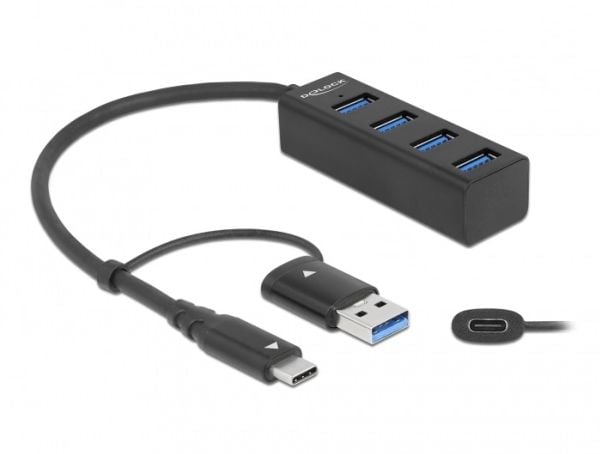 Delock - Hub - 4 x USB 3.2 Gen 1 + 1 x USB-C 3.2 Gen 1 - stasjonær
