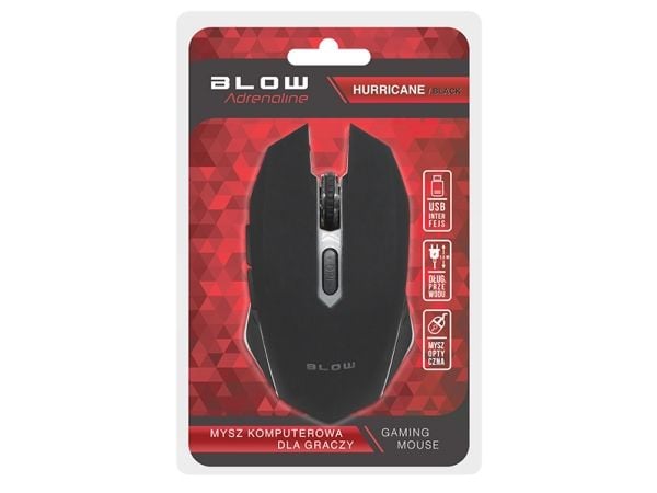 BLOW Adrenaline HURRICANE 2, Oikeakätinen, Optinen, USB A-tyyppi, 2400 DPI, Musta