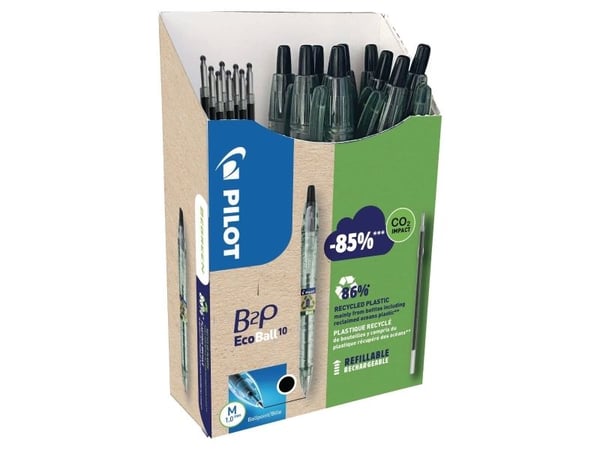 Pilot B2P Ecoball, Klips, Uttrykkbar kulepenn med hengefeste, Gjenfyllbar, Sort, 1 stykker, Medium