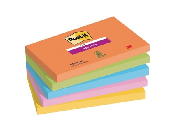 Post-it Super Sticky Notes Boost, 76 x 127 mm, 90 ark per block, paket med 5 st