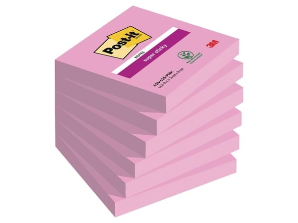 Post-it Self-Stick 654-6SP-PO - Noter - 76 x 76 mm - 540 ark (6 x 90) - valmue