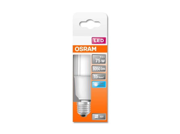 OSRAM LED STAR - LED-lyspære - form: stav - mattslipt finish - E27 - 9 W (ekvivalent 75 W) - klasse E - kjølilg hvitt lys - 4000 K