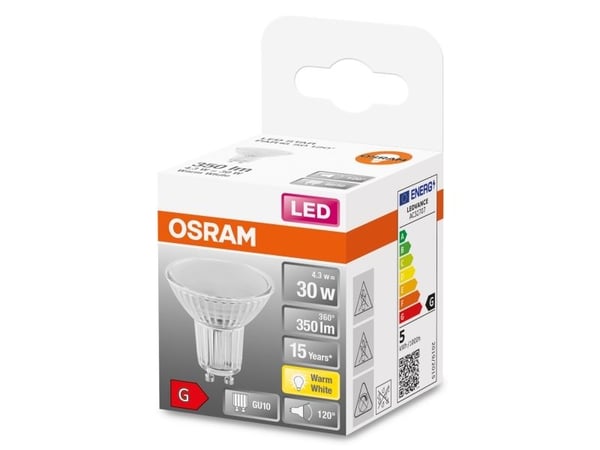 OSRAM LED STAR - LED-pære for søkelys - form: PAR16 - GU10 - 4.3 W (ekvivalent 50 W) - klasse G - varmt hvitt lys - 2700 K