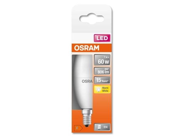 OSRAM LED STAR - LED-lyspære - mattslipt finish - E14 - 7.5 W (ekvivalent 60 W) - klasse F - varmt hvitt lys - 2700 K