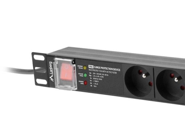 Lanberg PDU-PRO-07E-0200-BK, Kytkimellinen, 1U, Yksivaiheinen, Vaaka, Alumiini, Musta
