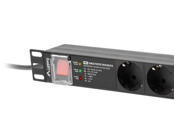 Lanberg PDU-PRO-07F-0200-BK, Kytkimellinen, 1U, Yksivaiheinen, Vaaka, Alumiini, Musta