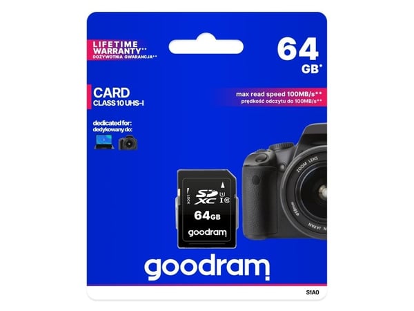 GOODRAM S1A0 - Flashminnekort - 64 GB - Video Class V30 / UHS-I U1 / Class10 - SDXC UHS-I