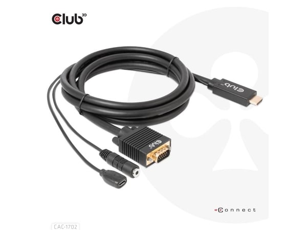 Club 3D - Adapterkabel - HDMI, Micro-USB type B (kun strøm) hann til HD-15 (VGA), mini-phone stereo 3.5 mm - 2 m - 1080p-støtte