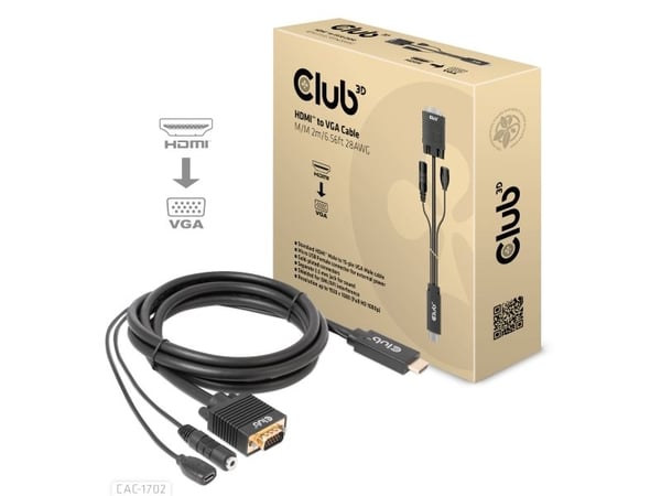 Club 3D - Adapterkabel - HDMI, Micro-USB type B (kun strøm) hann til HD-15 (VGA), mini-phone stereo 3.5 mm - 2 m - 1080p-støtte