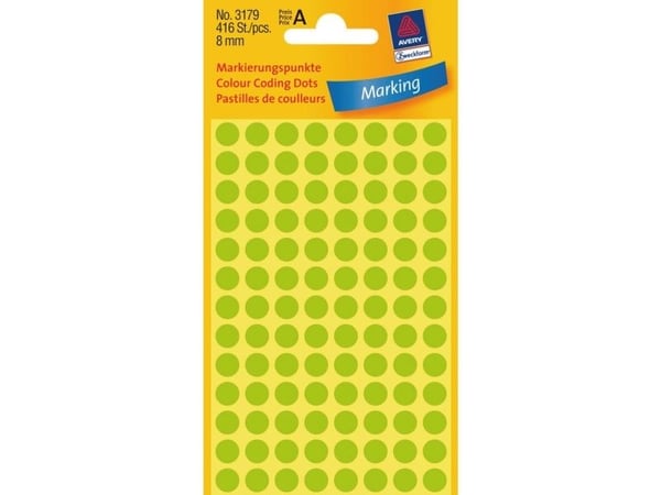 Avery Zweckform - Fargekodeprikk - 0,8 cm diameter - neongrønt (en pakke 416)