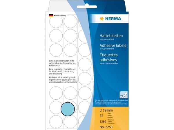HERMA - Papir - permanent selvklebende - blå - 19 mm runde 1280 etikett(er) (32 ark x 40) runde etiketter