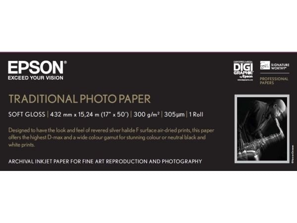 Epson Traditional Photo Paper - Rull (43,2 cm x 15 m) - 300 g/m² - fotopapir - for SureColor P5000, P800, SC-P10000, P20000, P5000, P7500, P900, P9500