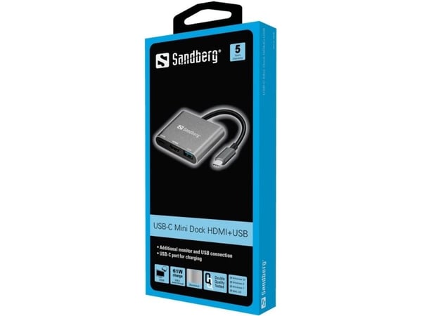 Sandberg USB-C Mini Dock HDMI+USB - Telakointiasema - USB - HDMI