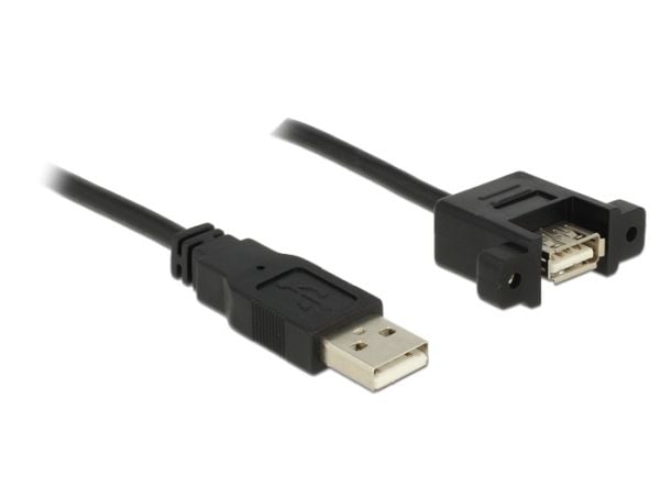 Delock - USB-forlengelseskabel - USB (hunn) til USB (hann) - USB 2.0 - 1 m - tommelskruer - svart