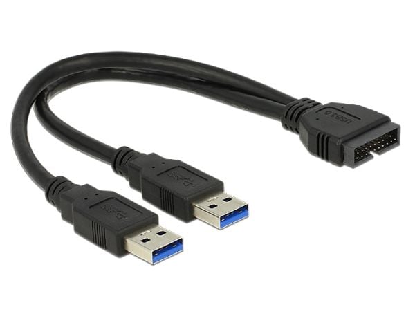 Delock - Intern-til-ekstern USB-kabel - 19-pins USB 3.0-plugg (hann) til USB-type A (hann) - 25 cm - svart