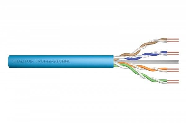 DIGITUS Professional - Installation cable - 6.3 mm - UTP - simpleks - CAT 6a - halogenfri, solid - lys blå, RAL 5012