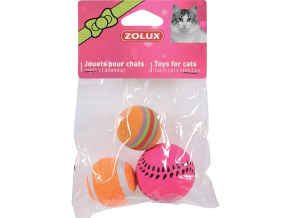 Zolux leke til katt – sett med 3 baller i ulike farger 4 cm