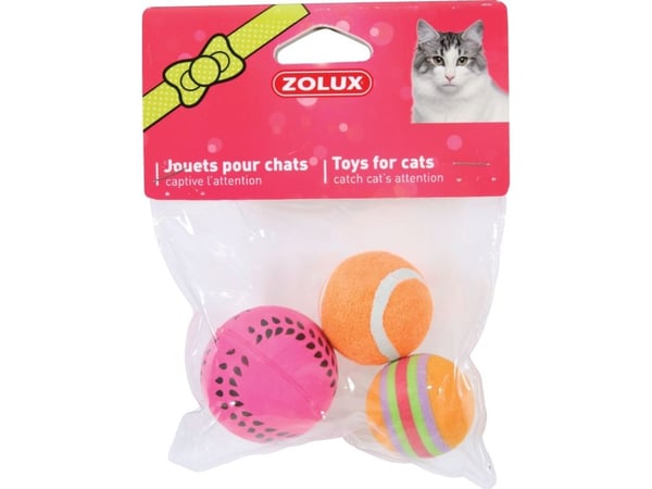 Zolux leke til katt – sett med 3 baller i ulike farger 4 cm