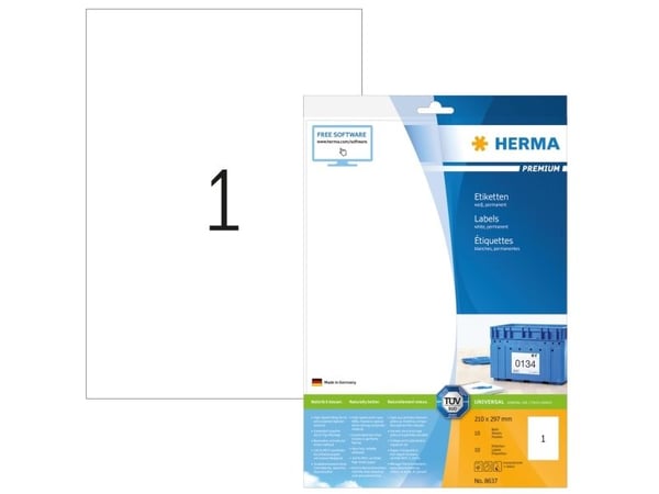 HERMA Premium - Papir - matt - permanent selv-adhesiv - hvit - A4 (210 x 297 mm) 10 etikett(er) laminerte etiketter